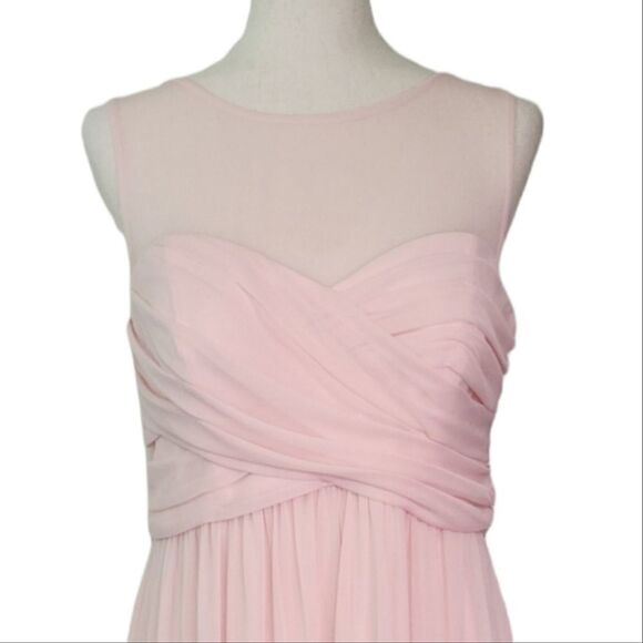 David's Bridal Blush Illusion Neckline Ruched Sleeveless Special Occasion Dress - Picture 6 of 8